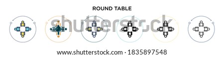 Round table icon in filled, thin line, outline and stroke style. Vector illustration of two colored and black round table vector icons designs can be used for mobile, ui, web