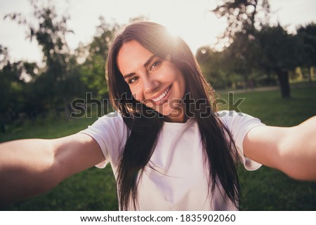 Slef-portrait of her she nice-looking attractive lovely cute charming, lovable winsome cheerful cheery girlfriend good mood spending autumn fall September vacation holiday daydream having fun