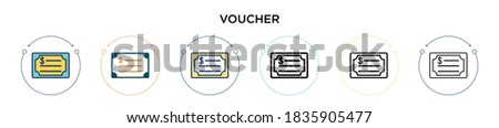 Voucher icon in filled, thin line, outline and stroke style. Vector illustration of two colored and black voucher vector icons designs can be used for mobile, ui, web