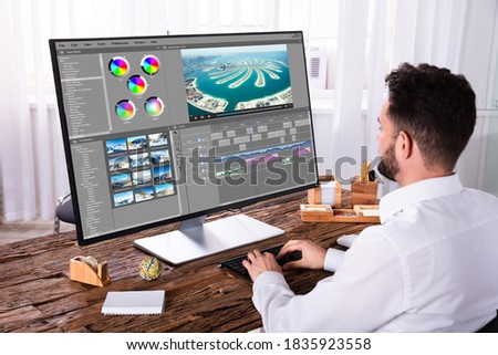 Video Editor Or Designer Using Editing Software Tech On Computer