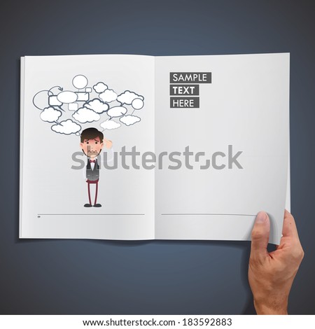 Businessman printed on realistic book. Vector design