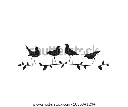 Birds on branch, Vector. Wall Decals, Birds Silhouettes. Minimalist poster design, banner design. Birds on branch, Illustration. Wall art decor, Wall Decals isolated on white background 