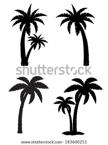 palm tropical tree set icons black silhouette vector illustration isolated on white background