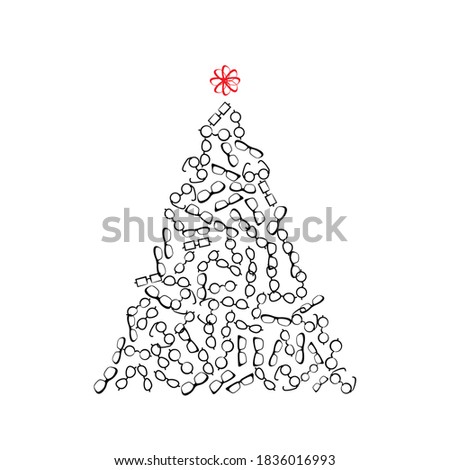 Christmas Tree Shape Made of Eye Glasses Icons. Eyeglasses Signs and Xmas Spruce Silhouette, New Year Optical Shop Concept