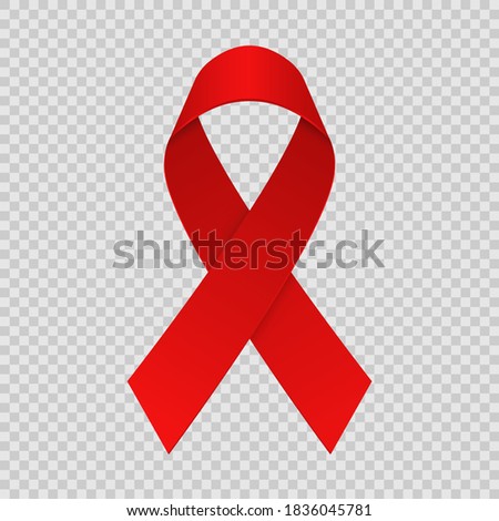 Realistic red ribbon, world aids day symbol, 1 december. World cancer day symbol. Design template isolated on transparent background. Vector illustration