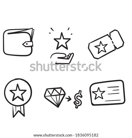 hand drawn Royalty program line icon set in doodle sketch vector Royalty-Free Stock Photo #1836095182