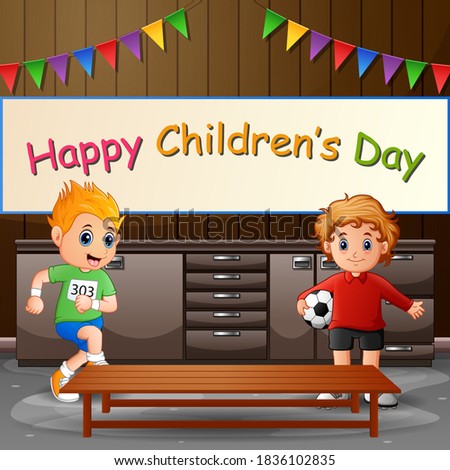 Happy children's day background poster with happy kids