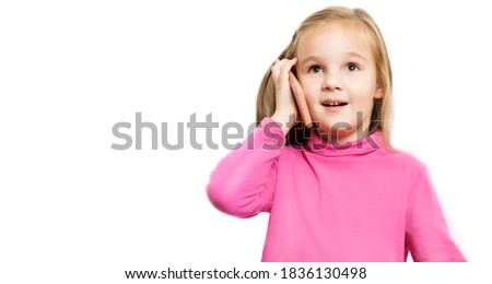 
cheerful child holding smartphone and talking with a girl friend or with parents, grandparents on white background with copy space