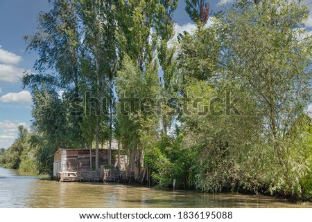 Danube biosphere reserve Belgorodske river summer landscape in Vilkove, Ukraine. Close to Black Sea and Danube Delta.