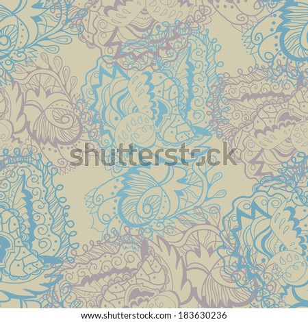 Vector seamless texture with curled abstract elements (leaves and flowers). Endless  pastel background. Vector backdrop. Tender pattern. Use for wallpaper, pattern fills, web page background.