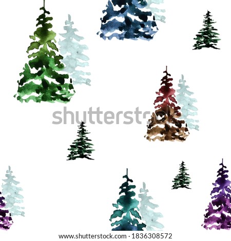 Set of Christmas trees of different shadeson a white background seamless pattern, Design for Christmas and Winter Holidays