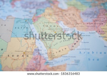 Picture of The Country of Saudi Arabia on a Colorful and Blurry Middle East Map
