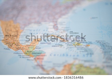 Picture of The Republic of Cuba on a Colorful and Blurry Central America Map