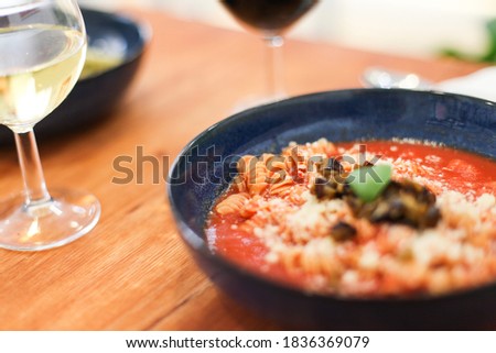 Pasta with tomato sauce, close up pictures
