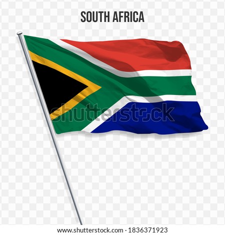 Waving flag of South Africa. Illustration of flag of the Africa on the flagpole. 3d vector icon isolated on transparent background
