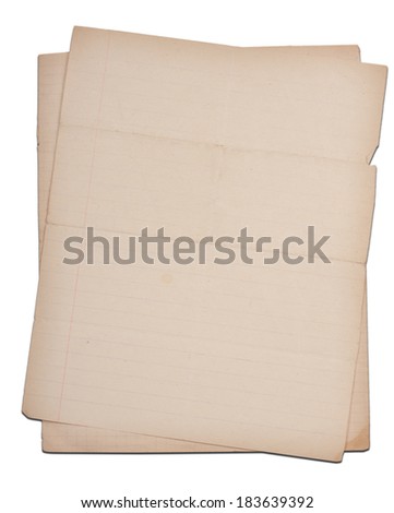 Close up of old school paper front side grunge with space for text or image  isolated with clipping path on white background