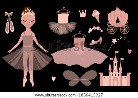 ballerina with princess accessories  on the black background