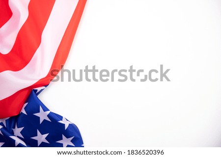 Top view of Flag of the United States of America on white background. Independence Day USA, Memorial.
