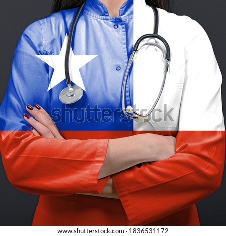 Doctor representing healthcare system with National flag of Chile