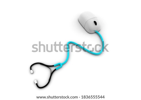 3d illustration of Conceptual stethoscope with a computer mouse 