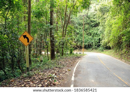 sign and road in the forest