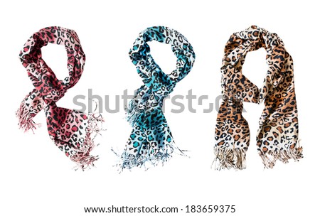 Set of leopard printed scarfs isolated over white