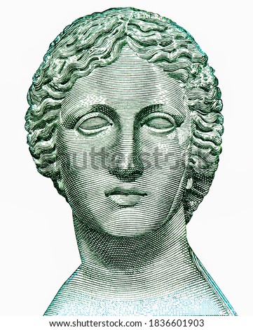 Marble head of Goddess Artemis found in Paphos and dated from the Roman period, Portrait from Cyprus 10 Pounds 1997 Banknotes.