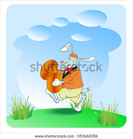 rabbit with bagpipes, vector illustration