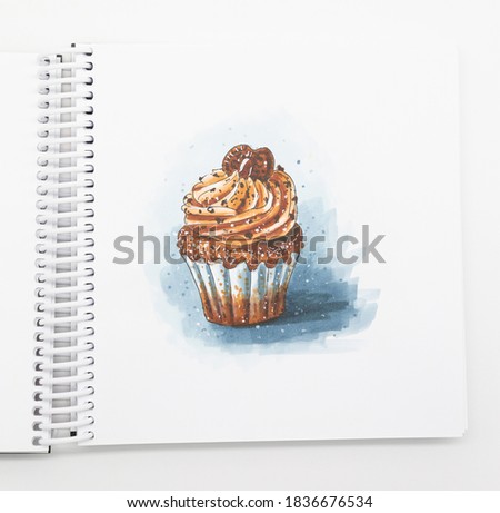 Photo Sketch Drawing of a cupcake with cream or cupcake with markers and a liner.