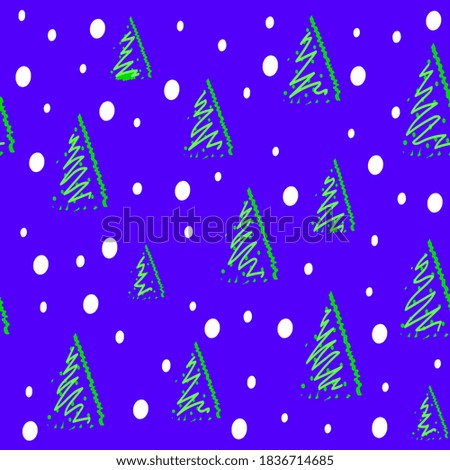 Seamless hand drawn pattern for christmass or new year with pine tree and snowflakes on blue background,template for textile,wallpaper,packaging and wrapping paper, cover design,holiday decoration