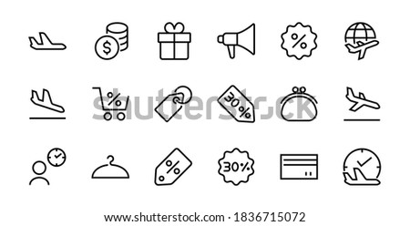 Black Friday Icon Set contains discount packages, promotions, shopping cart, big discounts, shopping cart and more. Editable stroke, vector icons.