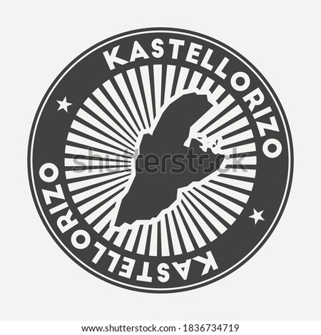 Kastellorizo round logo. Vintage travel badge with the circular name and map of island, vector illustration. Can be used as insignia, logotype, label, sticker or badge of the Kastellorizo.
