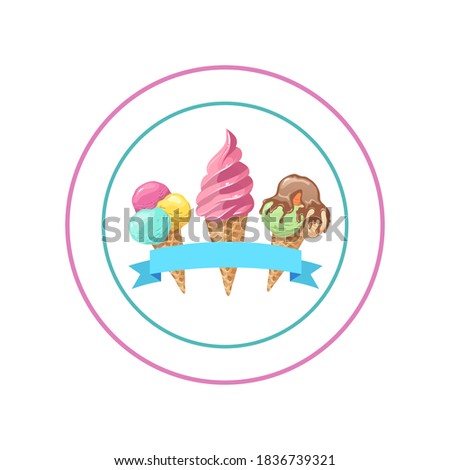 Ice cream label template. Hand drawn vector illustration. 