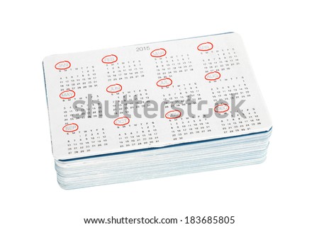Pack of pocket calendars isolated on white background