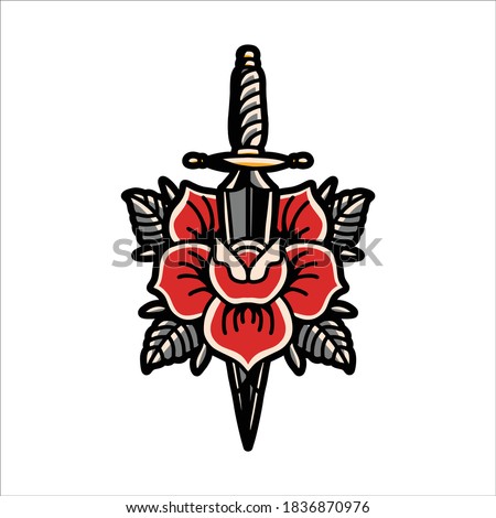 rose and dagger tattoo vector design Royalty-Free Stock Photo #1836870976