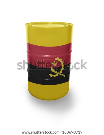 Barrel with Angolan flag on the white background