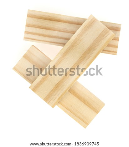 Stack wooden blocks  isolated on a white background. Wooden Blocks disrupted and building on white background