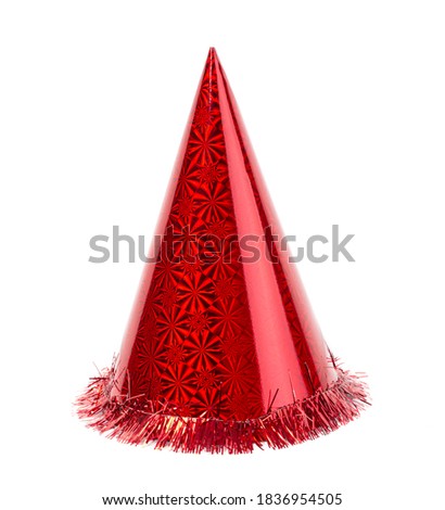 Colorful party hats Different festive headwear . Cone shaped cardboard head wear isolated on white background. Birthday celebration accessory