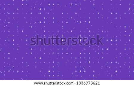 Seamless background pattern of evenly spaced white business woman symbols of different sizes and opacity. Vector illustration on deep purple background with stars