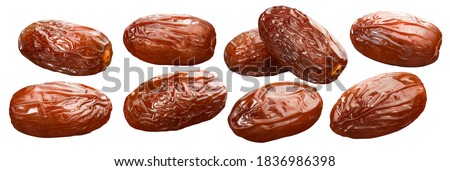 Big set of fresh dates isolated on white background. Package design elements with clipping path Royalty-Free Stock Photo #1836986398