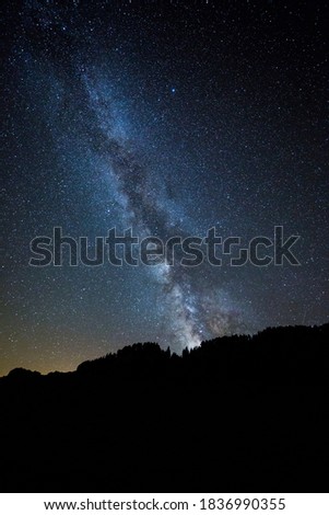 Summer Milky Way in Pedraforca mountain, Barcelona, Pyrenees, Catalonia, Spain. Royalty-Free Stock Photo #1836990355