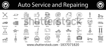 Car service thin line icons set, Auto Repair Shop vector, Lorry Spare Parts Design Set, Basic automotive symbol on white background, Vehicle repair garage  and Service Graphic Royalty-Free Stock Photo #1837071820