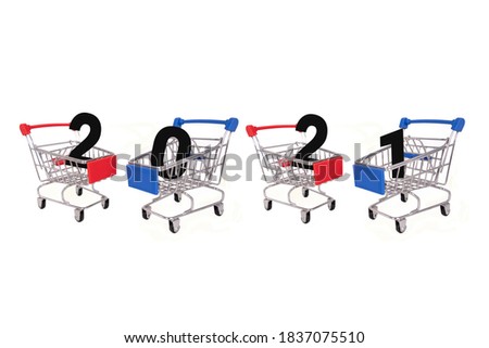 The numbers 2021 in Shopping cart on isolate white background for shopping concept.