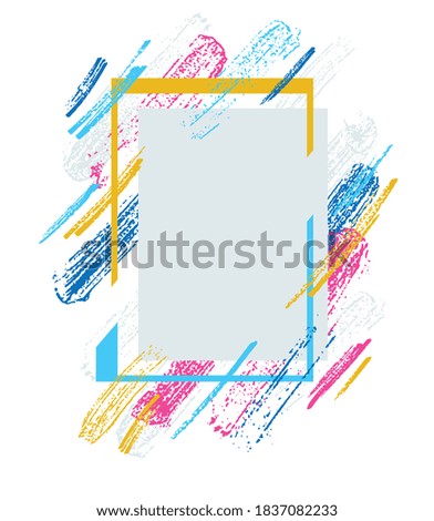 Artistic geometric frame with hand drawn brush strokes vector abstract background, art style bright shiny colors, modern design isolated over white.