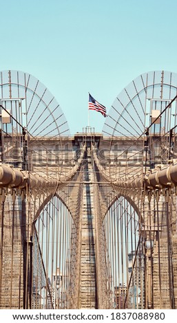 Close up picture of Brooklyn Bridge, New York City, USA.