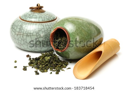 tea canister on white background