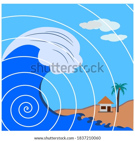 vector big waves tsunami warning icon