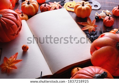 Happy Halloween decoration concept and book with copy space.