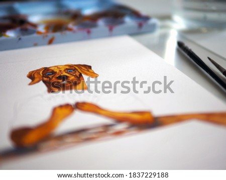 dog head human playing board game fun leisure on table top hobby watercolor painting illustration design art cartoon character artist sketch selective focus