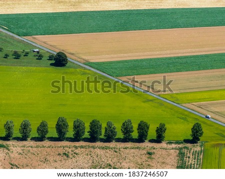 aerial view of fields in countryside